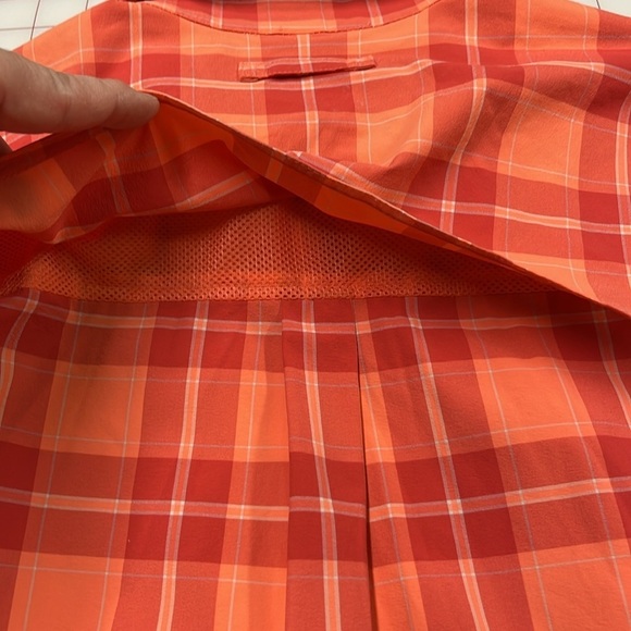 DULUTH TRADING Outdoor Hiking Cabin Vented Fishing Orange Plaid Nylon Shirt L - Picture 9 of 16